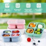 Caperci 4 Pack Bento Snack Boxes Lunchable Containers for Kids & Adults, Wheat Straw 4-Compartment Reusable Food Storage Containers for Snacks & Small Meal (Multicolor & Clear Lids)