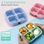 Caperci 4 Pack Bento Snack Boxes Lunchable Containers for Kids & Adults, Wheat Straw 4-Compartment Reusable Food Storage Containers for Snacks & Small Meal (Multicolor & Clear Lids)