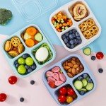 Caperci 4 Pack Bento Snack Boxes Lunchable Containers for Kids & Adults, Wheat Straw 4-Compartment Reusable Food Storage Containers for Snacks & Small Meal (Multicolor & Clear Lids)