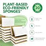 AIRNEX Natural Kitchen Sponges Pack of 20 - Biodegradable Cellulose and Coconut Husk Walnut Scrubber Sponges - Odor Free Non Scratch Sponges - Eco Friendly Quick Drying Dishwashing Sponges