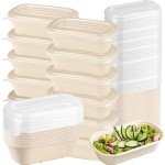 Nexboraque 50 Pack 23 oz Compostable Take Out Food Containers with PP Lid, Biodegradable Bagasse Paper Bowls Disposable Cardboard Meal Prep Containers Soup Serving Bowls for Leftovers, Salad