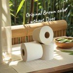 QingYa Bamboo Toilet Paper 12 Rolls, Resuable Packaging,New Plastic-Free,3 ply, Septic Safe,Unbleached Brown,Chemical Free,Tree-Free,Soft and Absorbent,Bathroom Tissue Rolls