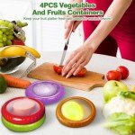 Hangmory Reusable Avocado Saver and Onions Storage,4PCS Silicone Fruit and Veggie Savers,Stretch Fresh Pods Storage Box Set for Fridge,Ideal for Avocados, Tomatoes, Apples, Lemons,Potatoes, Garlic