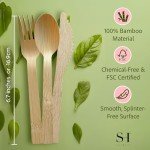 SWEET HOME Bamboo Utensils Disposable Set of 180 pcs 70 Forks 40 Spoons and 70 knives 100% Compostable - Bamboo Biodegradable Utensils Eco-Friendly Cutlery for Party Camping Travel & More