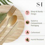 SWEET HOME Bamboo Utensils Disposable Set of 180 pcs 70 Forks 40 Spoons and 70 knives 100% Compostable - Bamboo Biodegradable Utensils Eco-Friendly Cutlery for Party Camping Travel & More