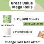 MOTHER EARTH Bamboo Toilet Paper - Ultra Soft & Strong 3-Ply Bath Tissue, 400 Sheets Per Roll, Hypoallergenic & Septic Safe, Mega Rolls, Pack of 3 Rolls