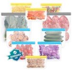 10Pack Dishwasher Safe Reusable Storage Bags, BPA Free PEVE Reusable Food Bags, Leakproof Silicone Freezer Bags, Reusable Gallon bags(10Pack-2 Gallon + 4 Sandwich + 4 Snack)