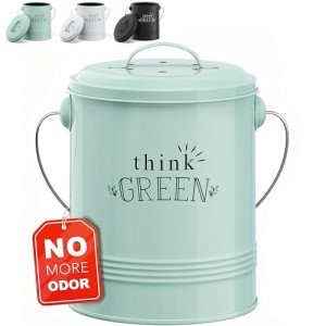 Barnyard Designs Compost Bin for Kitchen Counter - 1.2 Gallon Countertop Composter with Extra Smell-Absorbing Filters and Inner Bucket for Easy Cleaning - Food Waste Bin for Kitchen with Lid (Mint)