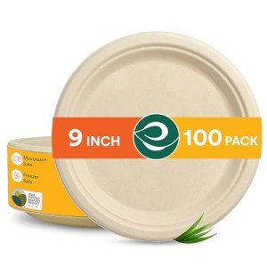 ECO SOUL Compostable 9 Inch Biodegradable Disposable Paper Plates | Eco-Friendly Dinner, Party, Wedding, Event