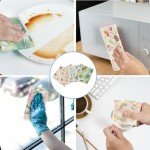 Parmedu Biodegradable Swedish Dishcloths 4-Pack with Disintegrable Package: Reusable, Absorbent and Quick-Drying Kitchen Towels, Environmentally Friendly Dish Towels Cleaning Wipes - Plant Pattern