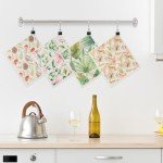 Parmedu Biodegradable Swedish Dishcloths 4-Pack with Disintegrable Package: Reusable, Absorbent and Quick-Drying Kitchen Towels, Environmentally Friendly Dish Towels Cleaning Wipes - Plant Pattern