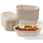 [100% Eco-Friendly] 34 oz Compostable To-Go Food Containers, Sugarcane Pulp Biodegradable Lunch Box - Microwave Safe, Disposable Takeout Box for Salad, Meal Prep, Main Courses - Pack of 50