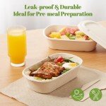 [100% Eco-Friendly] 34 oz Compostable To-Go Food Containers, Sugarcane Pulp Biodegradable Lunch Box - Microwave Safe, Disposable Takeout Box for Salad, Meal Prep, Main Courses - Pack of 50