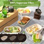 [100% Eco-Friendly] 34 oz Compostable To-Go Food Containers, Sugarcane Pulp Biodegradable Lunch Box - Microwave Safe, Disposable Takeout Box for Salad, Meal Prep, Main Courses - Pack of 50