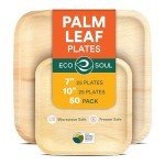 ECO SOUL Compostable 7 & 10 Inch Palm Leaf Square Plates (50 Count) Like Bamboo Plates | Biodegradable | Eco-Friendly, Microwave & Oven Safe - Party Pack