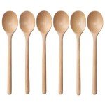 Wooden Spoons, 6 Pieces 9 Inch Wood Soup Spoons for Eating Mixing Stirring, Long Handle Spoon with Japanese Style Kitchen Utensil, ADLORYEA Eco Friendly Table Spoon (Beech, 9 Inch)