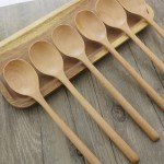 Wooden Spoons, 6 Pieces 9 Inch Wood Soup Spoons for Eating Mixing Stirring, Long Handle Spoon with Japanese Style Kitchen Utensil, ADLORYEA Eco Friendly Table Spoon (Beech, 9 Inch)