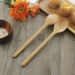 Wooden Spoons, 6 Pieces 9 Inch Wood Soup Spoons for Eating Mixing Stirring, Long Handle Spoon with Japanese Style Kitchen Utensil, ADLORYEA Eco Friendly Table Spoon (Beech, 9 Inch)