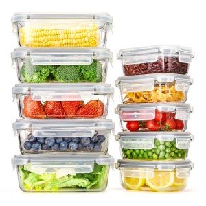 Glotoch 10 Pack Glass Food Storage Containers with Lids Reusable, Ultra Thick Borosilicate Glass Containers for Meal Prep/Lunch, Dishwasher/Microwave/Oven/Freezer Safe, Grey
