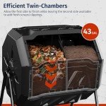EAST OAK Compost Tumbler Outdoor, 43-Gal Dual Chamber Compost Bin with 2 Sliding Door and Aeration System, Tumbling Rotating Composter Bin for Kitchen, Garden, Yard
