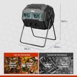 EAST OAK Compost Tumbler Outdoor, 43-Gal Dual Chamber Compost Bin with 2 Sliding Door and Aeration System, Tumbling Rotating Composter Bin for Kitchen, Garden, Yard