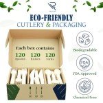 Rollay 360 PCS Disposable Wooden Cutlery Set - Biodegradable Cutlery Set with Wooden Spoons, Forks, and Knives - Compostable Cutlery Wooden Utensils for Parties, Camping, and Picnic