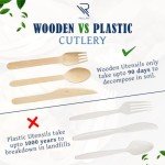 Rollay 360 PCS Disposable Wooden Cutlery Set - Biodegradable Cutlery Set with Wooden Spoons, Forks, and Knives - Compostable Cutlery Wooden Utensils for Parties, Camping, and Picnic