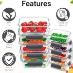 Glass Food Storage Containers 10 Packs - Eco Friendly Borosilicate Glass with BPA Free Locking Lids, Microwave Safe Prep Contaniers Set for Meal | Leakproof & Airtight Lunch Box for Kitchen Foods