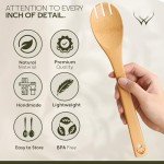 WOODLAND-USA Bamboo Wooden Spoons for Cooking 6 Pcs – Handmade Wooden Utensil Set for Nonstick Cookware – Serving Spoon, Turner, Heat-Resistant – Eco-Friendly, Durable & Lightweight Spatula Set - Gift