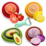 Zyphora Avocado Saver & Tomato Holder Set of 4 Silicone Food Storage Containers - Reusable Silicone Fruit Storage Box for Garlic, Onions, Lemons, Potatoes - Includes Fruit Peeler