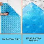 Upgrade Baby Bath Mat Non Slip Extra Long Bathtub Mat for Kids 40 X 16 Inch - Eco Friendly Bath Tub Mat with 200 Big Suction Cups,Machine Washable Shower Mat,Blue