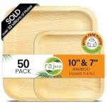 Raj Palm Leaf Plates Disposable Bamboo Plates 10 Inch & 7 Inch Square Party Pack (50 Pc) Compostable and Biodegradable - Better than Plastic & Paper Plate for Lunch, Birthday, Camping