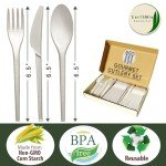 150PCS Compostable Cutlery Set – Eco-Friendly, Heavy-Duty Utensils (50 Forks, 50 Spoons, 50 Knives) – Biodegradable utensils set, Disposable Silverware for Parties, BBQs, Picnics & Daily Use