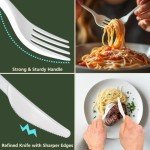 150PCS Compostable Cutlery Set – Eco-Friendly, Heavy-Duty Utensils (50 Forks, 50 Spoons, 50 Knives) – Biodegradable utensils set, Disposable Silverware for Parties, BBQs, Picnics & Daily Use