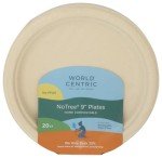 World Centric Wheat Straw/Bagasse Compostable 9-Inch Fiber Plate, 20-Piece, 9 inch