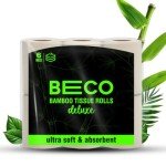 Beco Bamboo 3-Ply Toilet Paper Roll 160 Pulls Each of 6 Rolls, 100% Natural, Septic safe, Unbleached and Eco-Friendly Tissue Papers 6 Rolls Brown