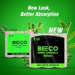 Beco Bamboo 3-Ply Toilet Paper Roll 160 Pulls Each of 6 Rolls, 100% Natural, Septic safe, Unbleached and Eco-Friendly Tissue Papers 6 Rolls Brown