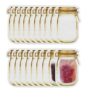 Mason Jar Bags Yellow, 20 Pcs Reusable Airtight Seal Food Storage Bags Leak-Proof Saver Bags for Travel Camping, 8 OZ