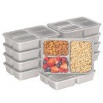 Bentgo 20-Piece Lightweight, Durable, Reusable BPA-Free 3-Compartment Containers - Microwave, Freezer, Dishwasher Safe - Stone Gray