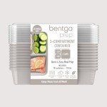 Bentgo 20-Piece Lightweight, Durable, Reusable BPA-Free 3-Compartment Containers - Microwave, Freezer, Dishwasher Safe - Stone Gray