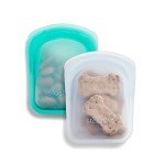 Stasher Premium Silicone Reusable Food Storage Pocket Bags, 2-Pack, Clear + Aqua | Multi-Use Food Storage Bags, Lunch Bag, Travel Containers | BPA Free, Leak-free, Dishwasher-Safe, Eco-friendly, 4 Oz