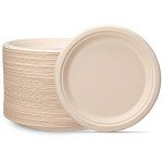 Comfy Package [9 Inch - 125 Pack Paper Plates, 100% Compostable Plates Heavy-Duty - Kraft Biodegradable Plates, Disposable Sugarcane Paper Plates - Brown Unbleached