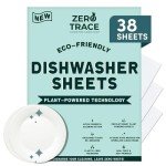 Zero Trace Dishwasher Detergent Eco-Friendly Sheets for Dish Washing - Plant Powered Technology - More Efficient than Dishwasher Pods or Tablets (38 Sheets)