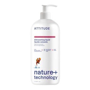 ATTITUDE Dishwashing Liquid, EWG Verified, Vegan Dish Soap, Plant Based, Naturally Derived Products, Pink Grapefruit, 33.8 Fl Oz