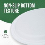 Ask Packaging 100% Compostable 10 Inch Strong Disposable Paper Plates – 150 Pack Heavy-Duty Eco-Friendly Biodegradable White Natural Bagasse Plates for Party Christmas Picnic Home Office