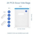 Sous Vide Bags Reusable 27Pcs, BPA Free Food Vacuum Sealer Bags, Food Storage Bags, Vacuum Zipper Bags for Sous Vide Cooking - 20Pcs Food Sealer Bags & 5 Air Valves & 2 Seal Clips (8.5X8.5 in) 1.4L