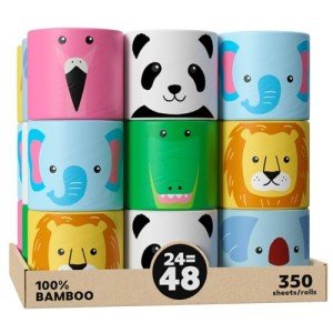 Panda Rolls 100% Organic Bamboo Toilet Paper | 24 Mega Rolls, 3-Ply & 350 Sheets Per Roll | Plastic-Free, FSC Certified, Unbleached, Septic Safe, PFAS & BPA Free