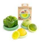 Food Huggers 5pc Reusable Silicone Food Savers | BPA Free & Dishwasher Safe | Fruit & Vegetable Produce Storage for Onion, Tomato, Lemon, Banana, Cans & More | Round, Sage Green