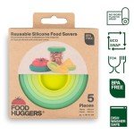 Food Huggers 5pc Reusable Silicone Food Savers | BPA Free & Dishwasher Safe | Fruit & Vegetable Produce Storage for Onion, Tomato, Lemon, Banana, Cans & More | Round, Sage Green