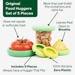 Food Huggers 5pc Reusable Silicone Food Savers | BPA Free & Dishwasher Safe | Fruit & Vegetable Produce Storage for Onion, Tomato, Lemon, Banana, Cans & More | Round, Sage Green